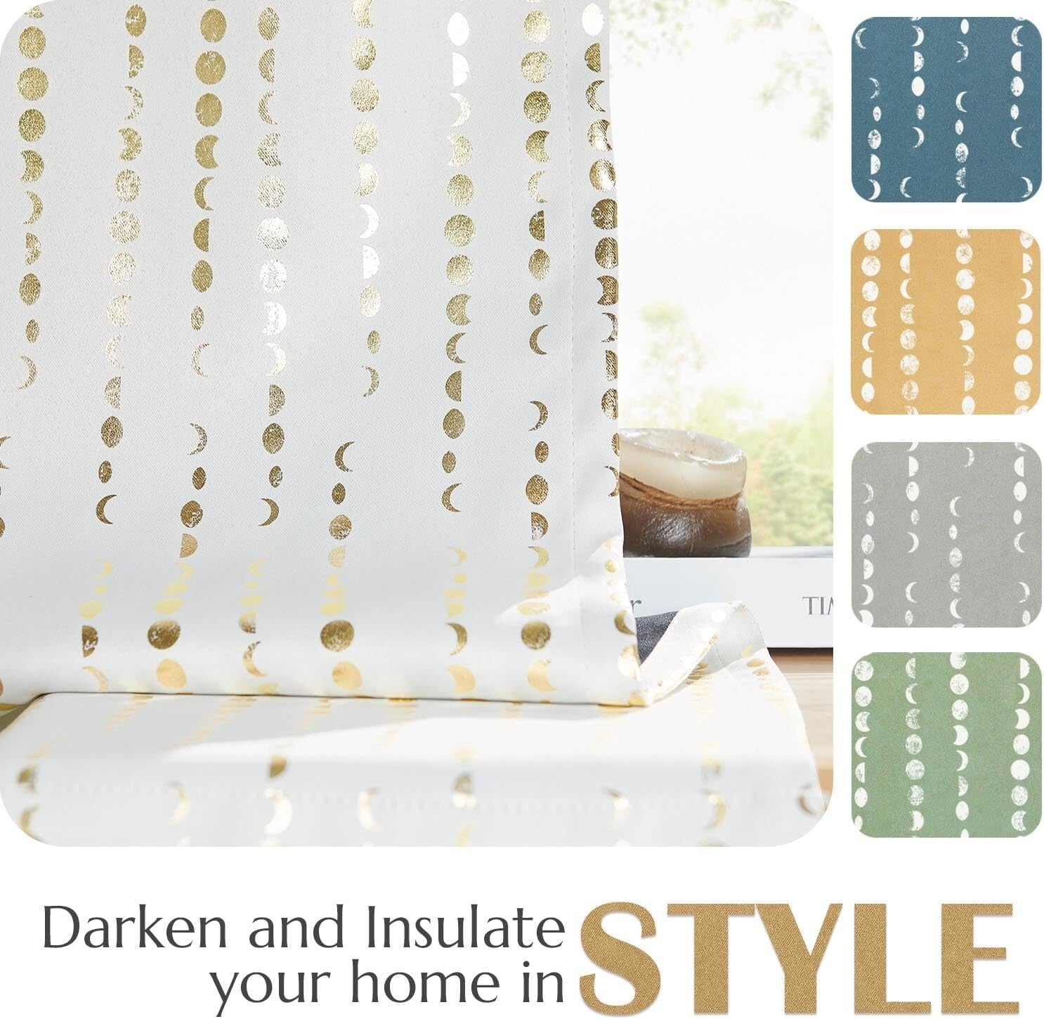 Decorative Thermal Blackout Curtains - 108 Inch Moon Phases for Modern Homes
