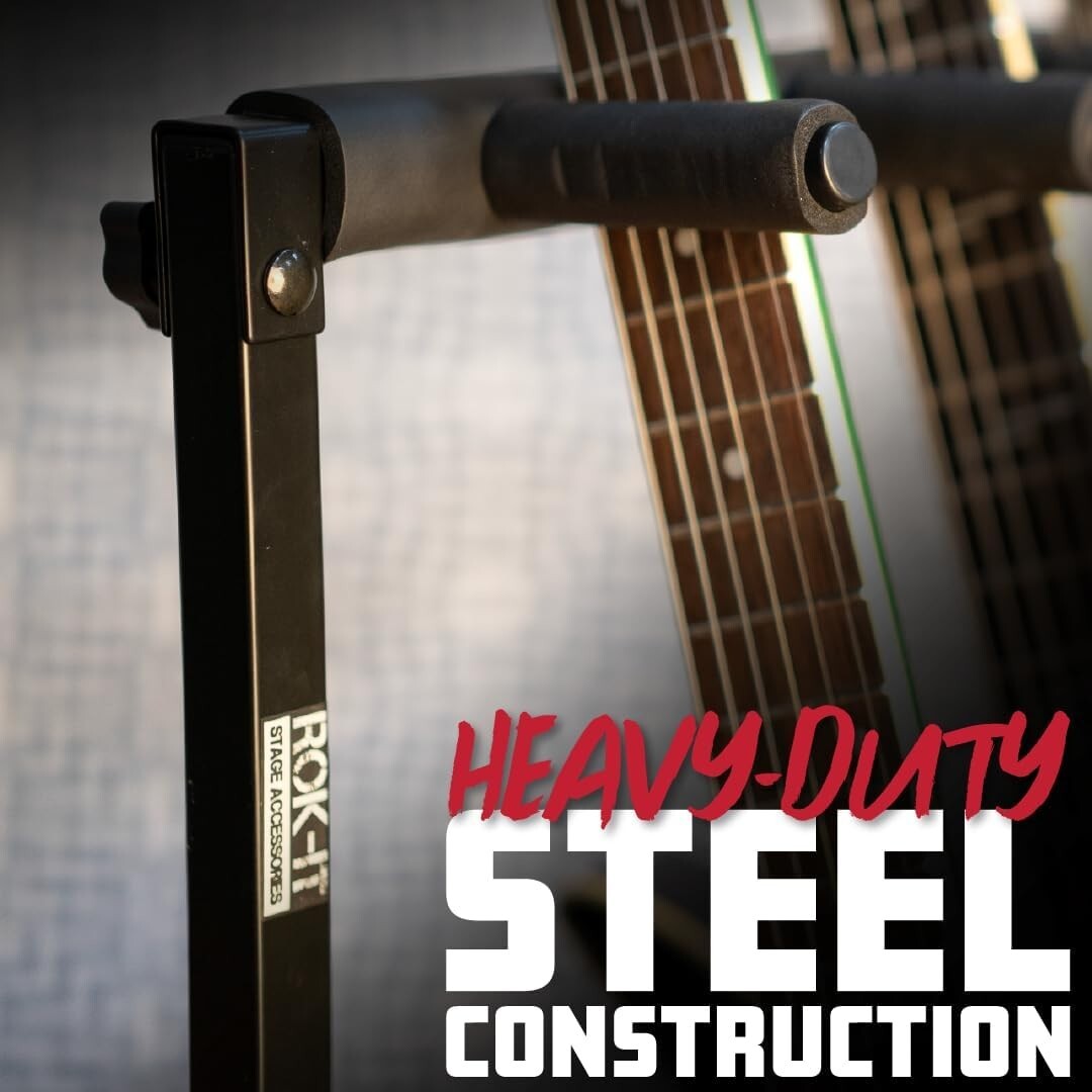 Compact Folding Guitar Stand for 7 Instrument Storage - Ideal for Travel