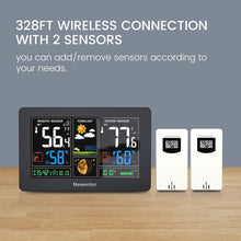 Load image into Gallery viewer, Modern Black Wireless Weather Station with Temperature, Humidity &amp; Time Display