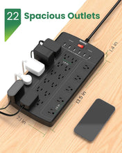 Load image into Gallery viewer, Multi-Outlets Power Strip with 22 Outlets + 6 USB Ports - Flat Plug for Space