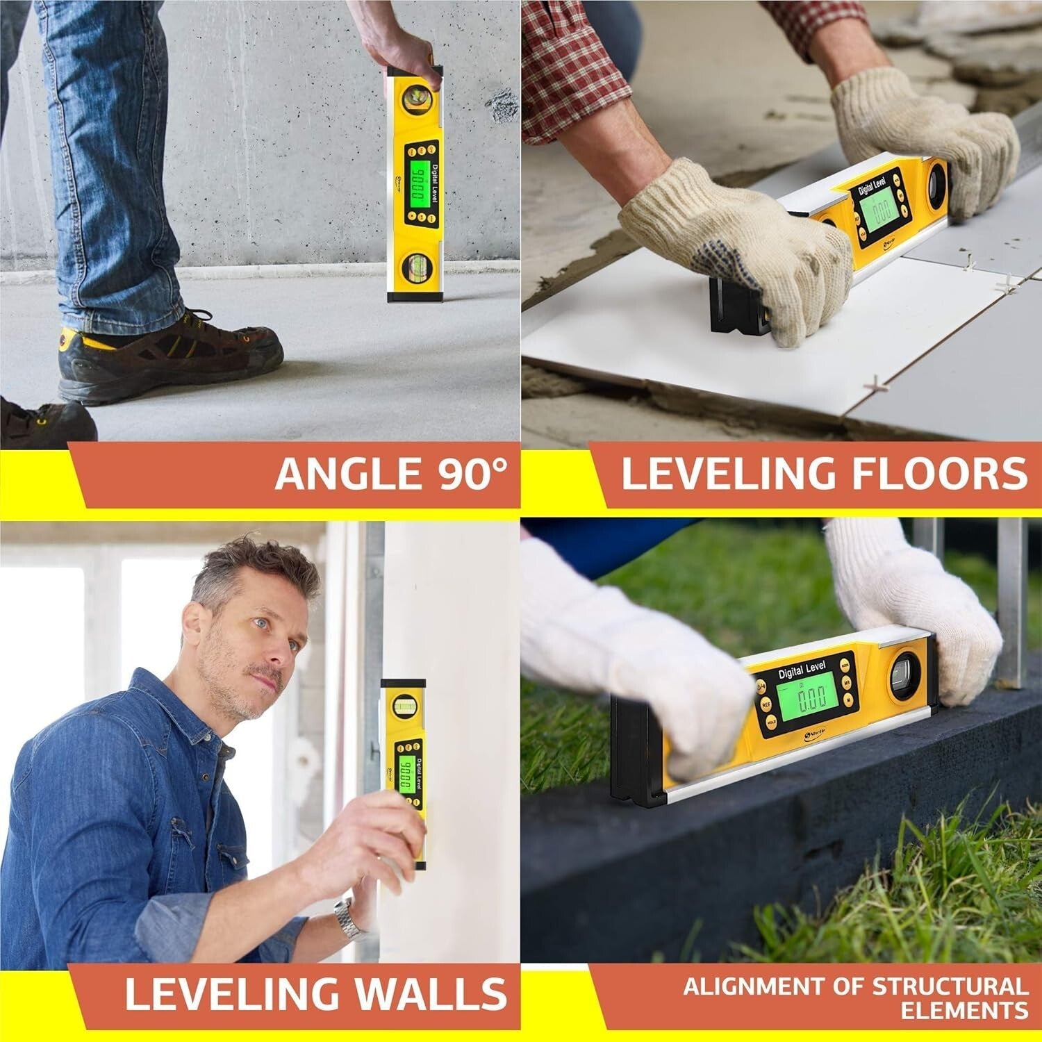 Precision Digital Level - 10-Inch with LCD & 8 Angle Storage for Contractors