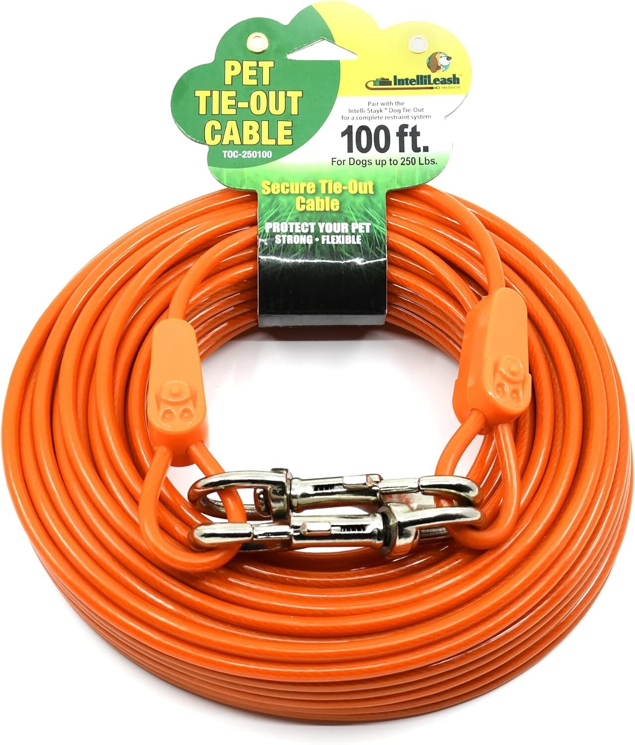 Heavy-Duty 100FT Dog Tie-Out - Rust-Resistant Cable for Large Dogs Up to 250lbs