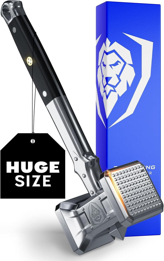 Extra-Large Meat Tenderizer with Dual-Sided Functionality - High-Carbon Steel