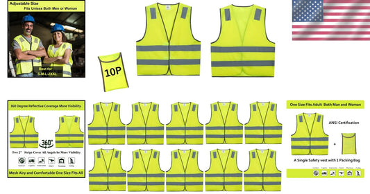 20 Pack Yellow Reflective Safety Vests - ANSI Class 2 High Visibility Gear