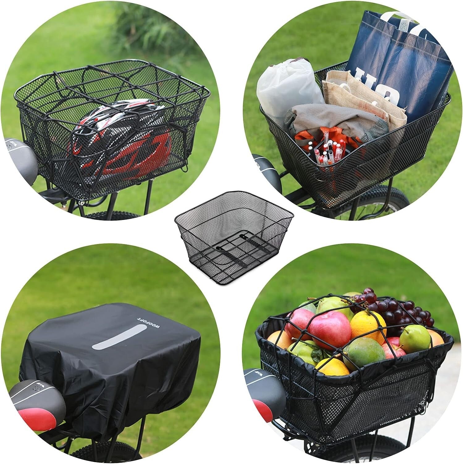 Reflective Metal Rear Bike Basket with Dual Rainproof Covers & Sturdy Support