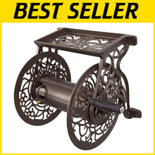 Load image into Gallery viewer, Stylish Wall Mounted Hose Reel - 125 Feet Capacity, Cast Aluminum, Bronze Finish
