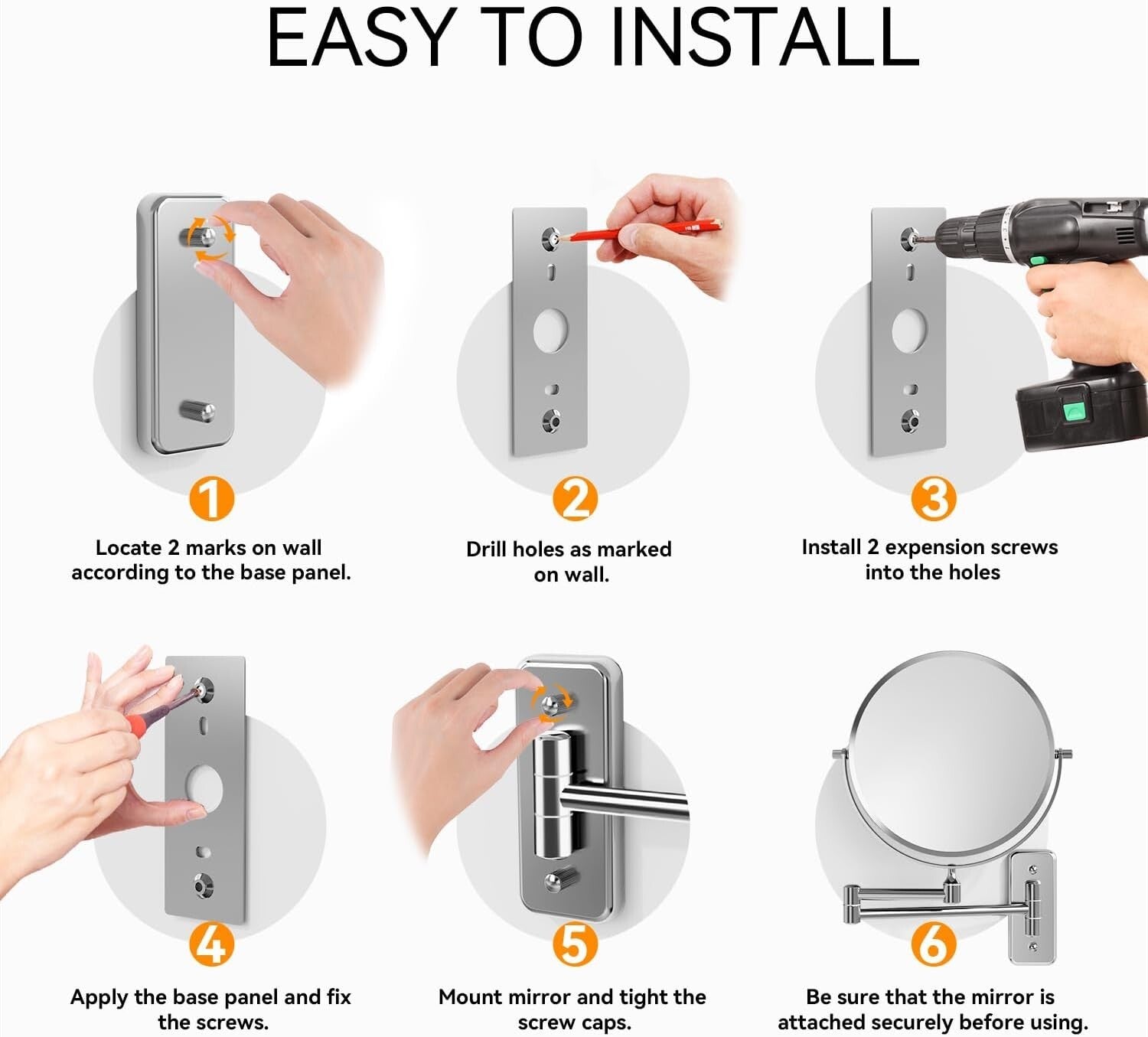 Double-Sided 20X Magnifying Chrome Makeup Mirror with Wall-Mount & Tweezers