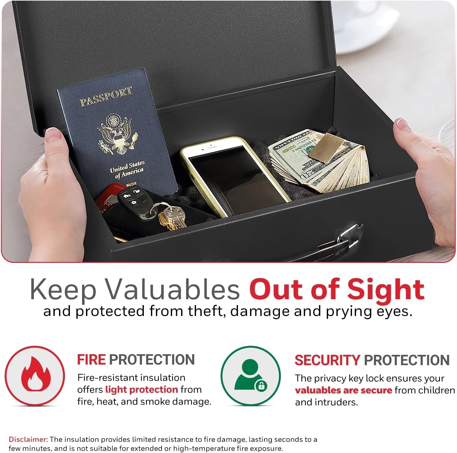 Small Steel Security Lock Box - Fire Safe Documents & Valuables, 0.17 Cubic Feet