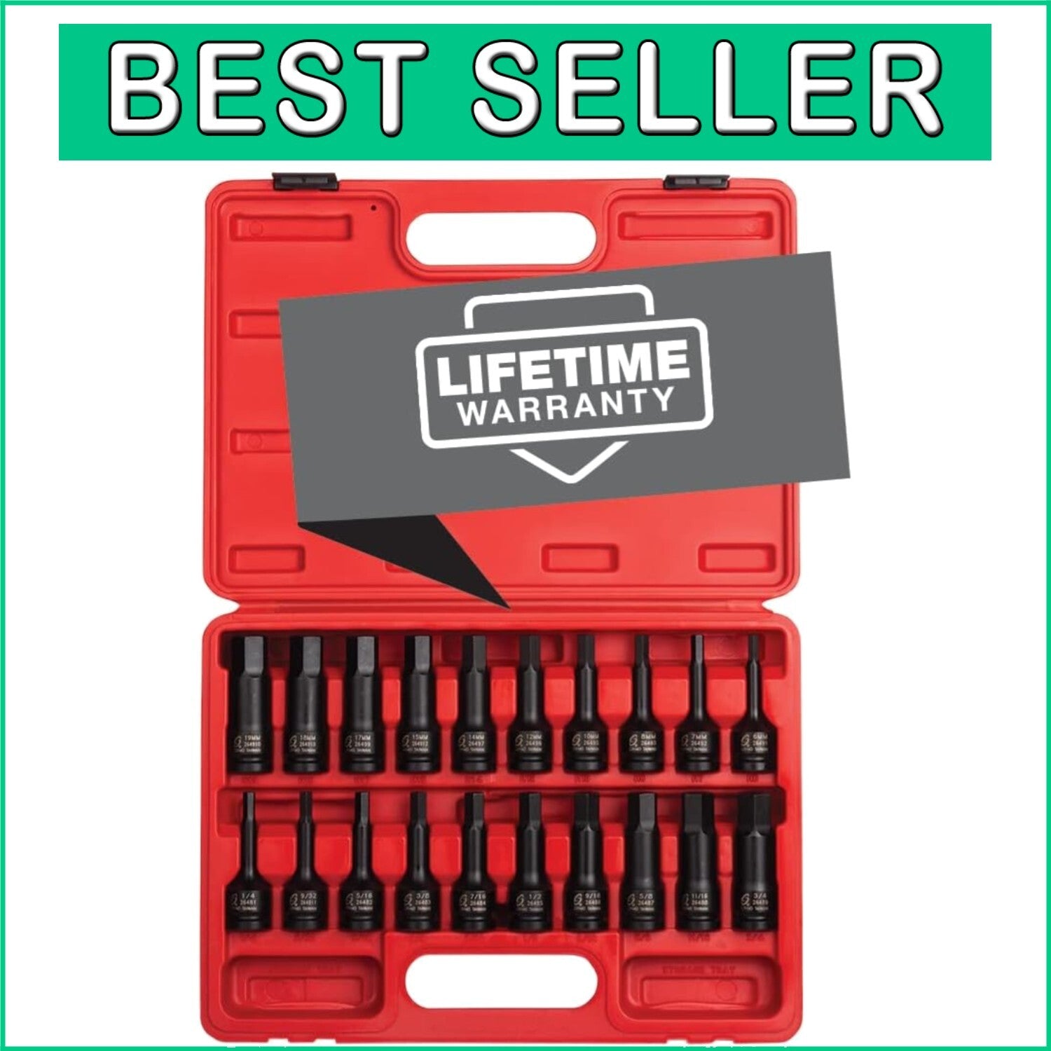 20-Piece 1/2" Drive Impact Hex Driver Set: SAE & Metric, Cr-Mo Steel Quality