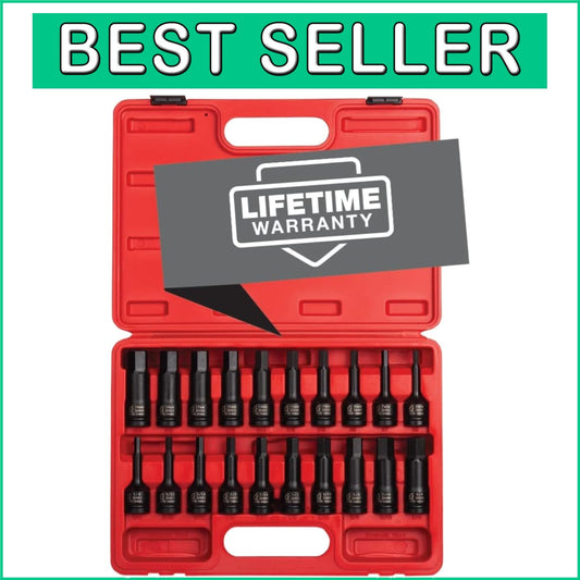 20-Piece 1/2" Drive Impact Hex Driver Set: SAE & Metric, Cr-Mo Steel Quality
