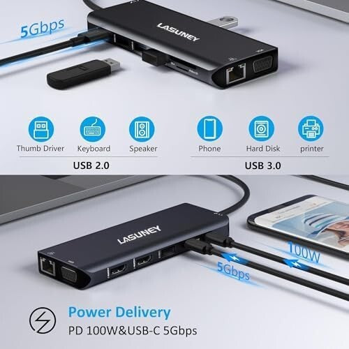 14-in-1 USB-C Laptop Docking Station - Dual HDMI, VGA, Gigabit Ethernet, Black