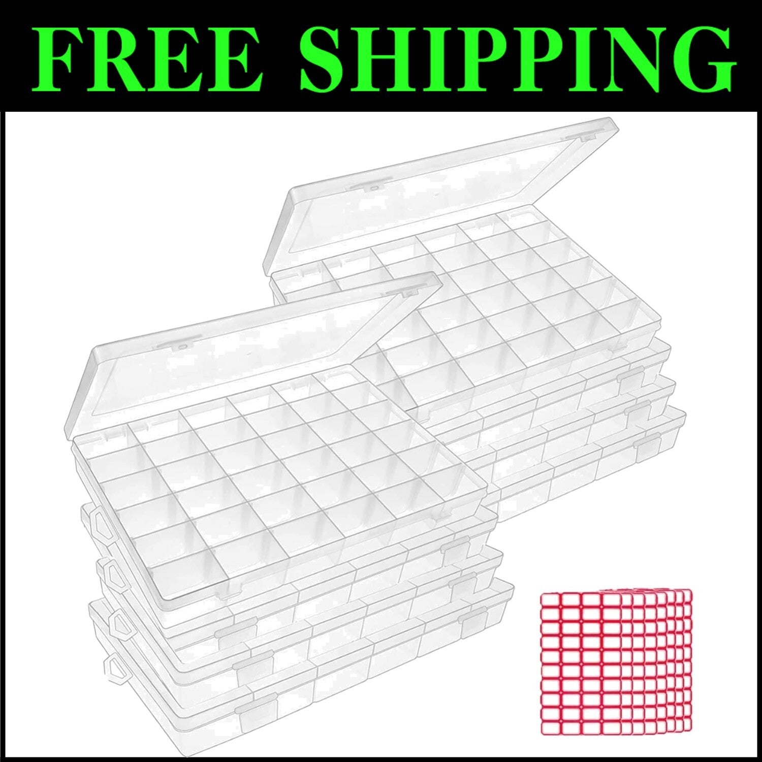 Lightweight and Portable Bead Storage Containers with Customizable Grids - 8pcs