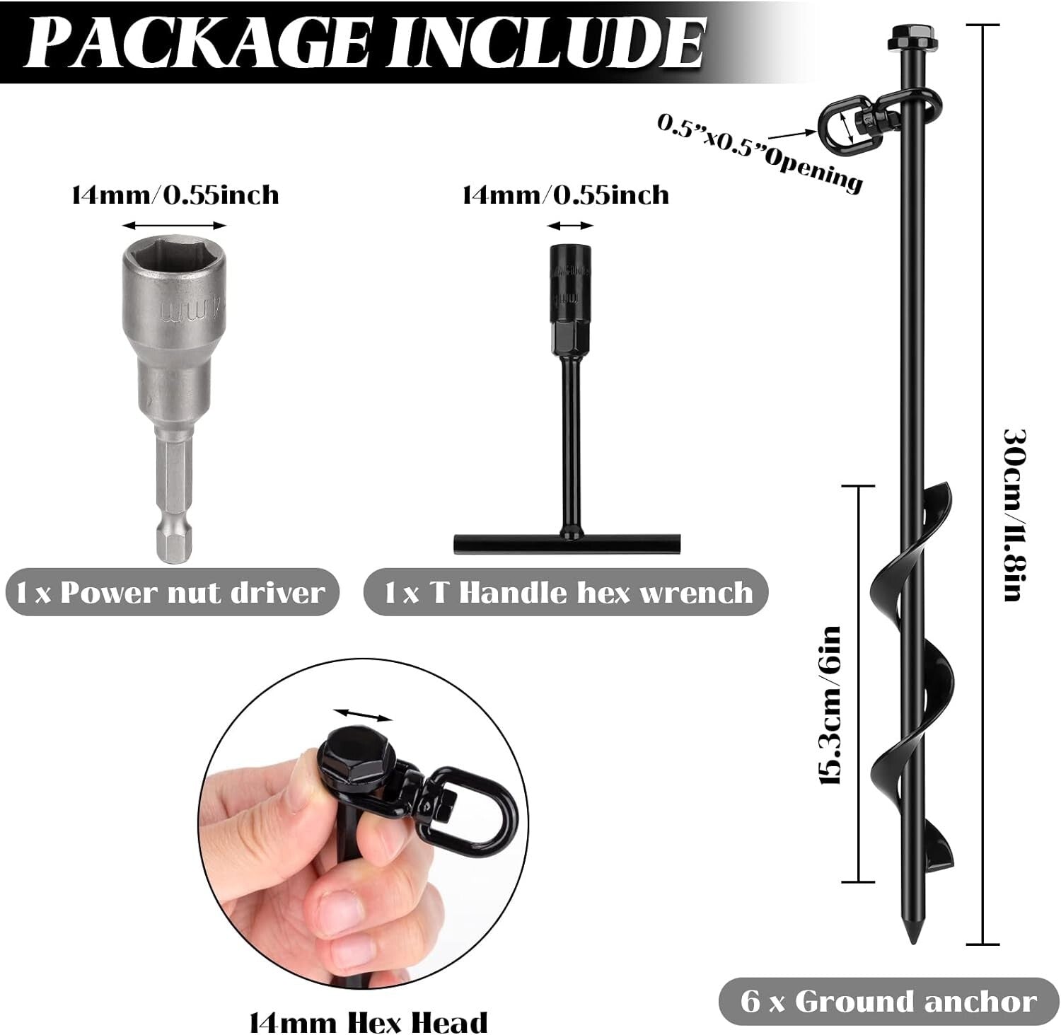 6 Heavy-Duty Spiral Ground Stakes with T-Handle Wrench - Perfect for Outdoors