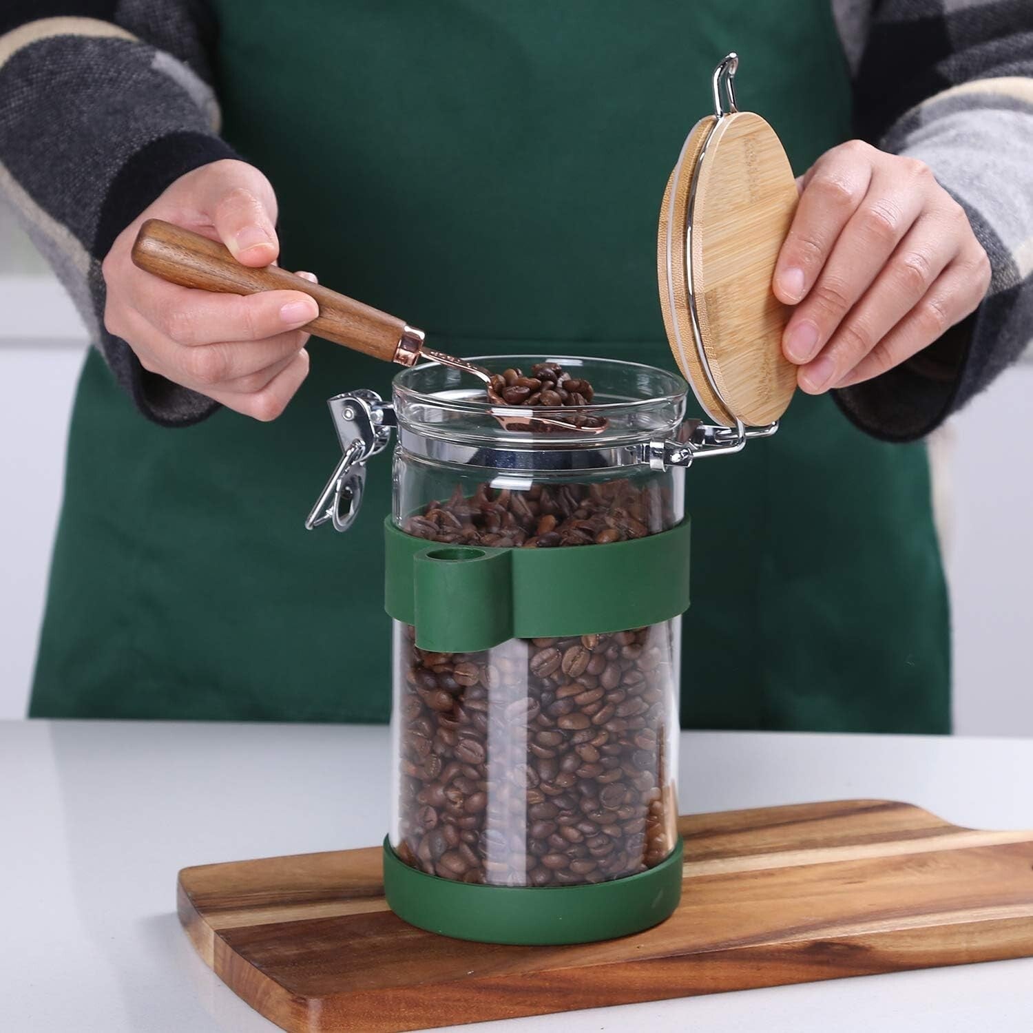Elegant Airtight Coffee Storage Container with Scoop and Silicone Sleeve - 40oz