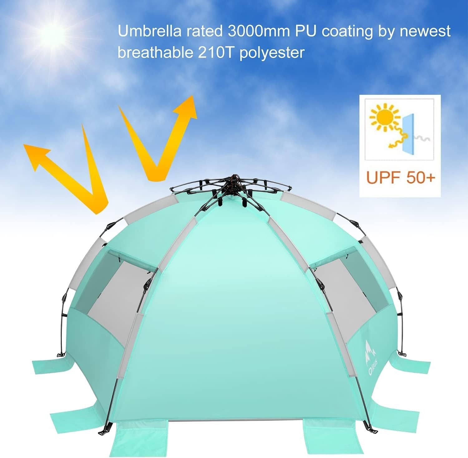 Portable XL Beach Tent with Carrying Bag - Waterproof Sun Shelter for Family Fun