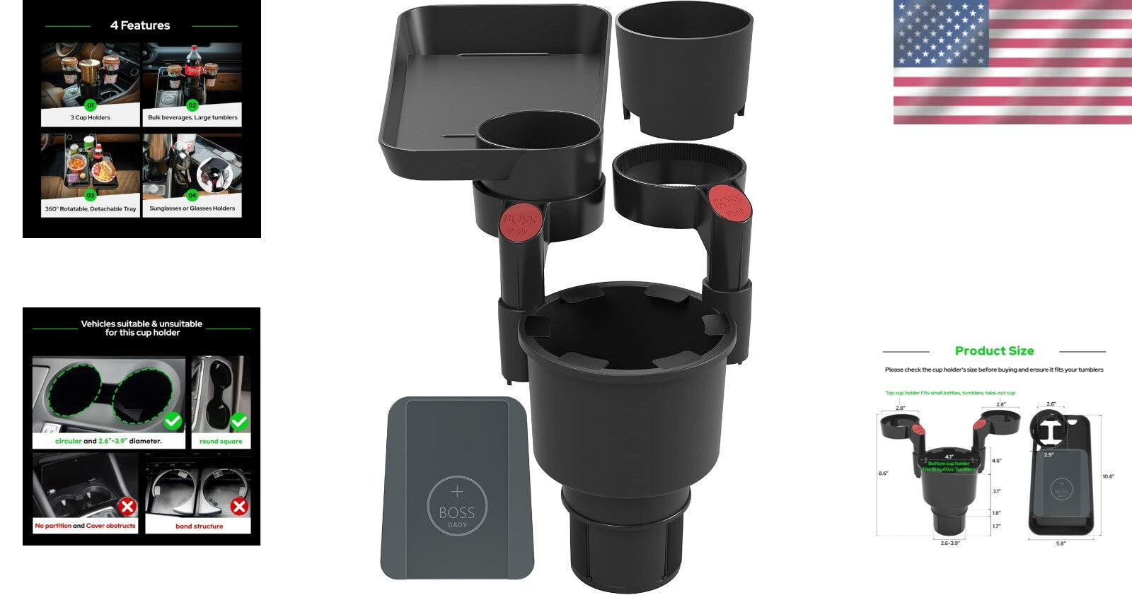 Car Cup Holder Expander with Adjustable Holders and Easy Installation - 1.42 lbs