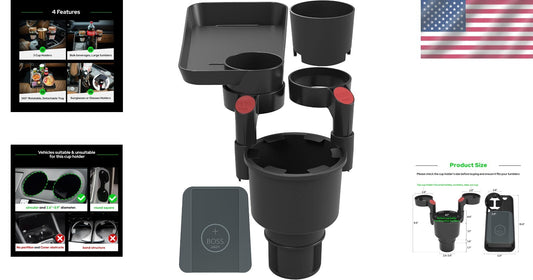 Car Cup Holder Expander with Adjustable Holders and Easy Installation - 1.42 lbs