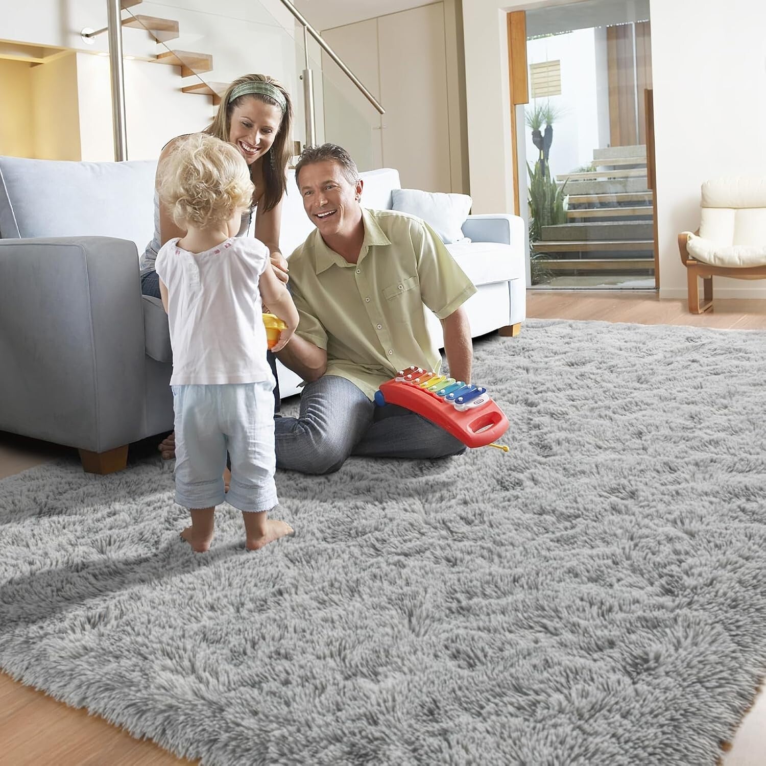 8x10 Ultra Soft Machine Washable Grey Shag Area Rug for Cozy Living Spaces