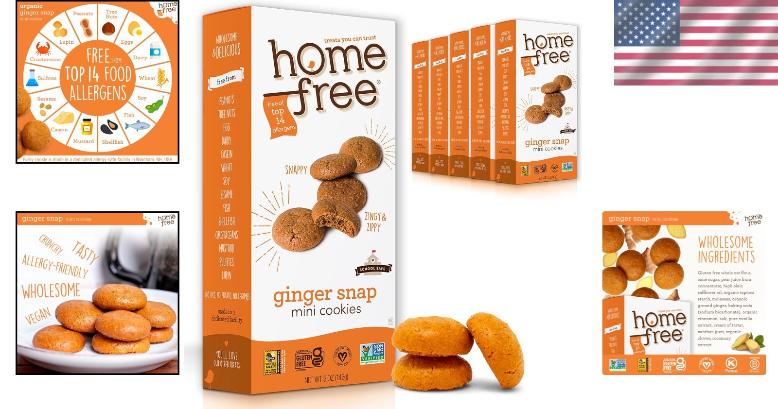 Delicious Vegan Ginger Snap Mini Cookies - Nut-Free, School Safe & 5 oz Packs