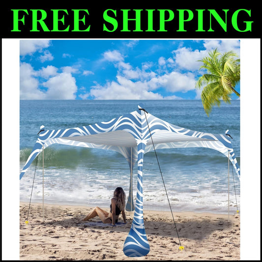 Durable 10x10ft Sun Shelter - Beach Canopy with Foldable Poles & Windproof Ropes