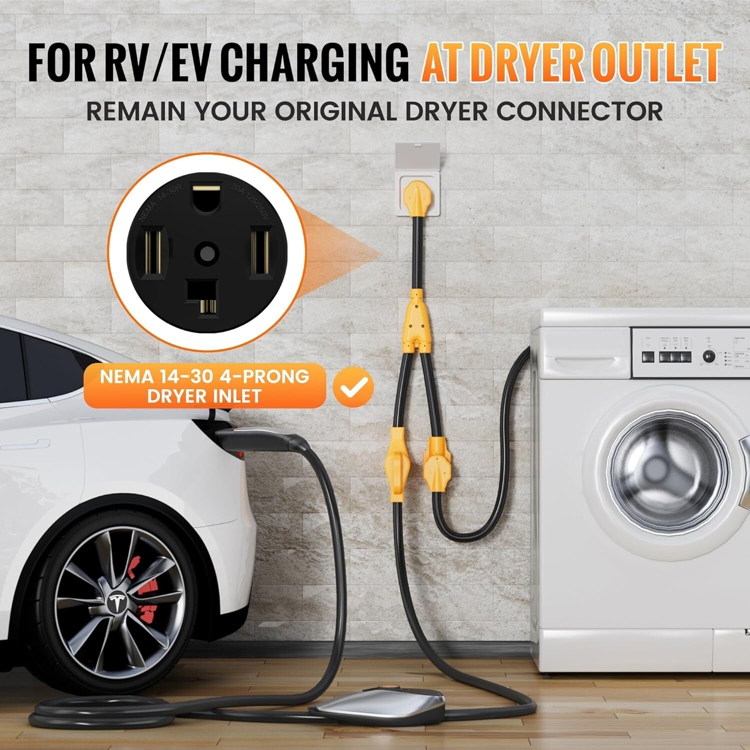 4-Prong 30AMP Adapter Cable - Connect EVs to Dryer Outlets Efficiently