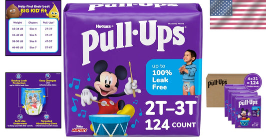 Boys' Potty Training Pants 2T-3T, 124 Count - Leak-Free with Disney Designs