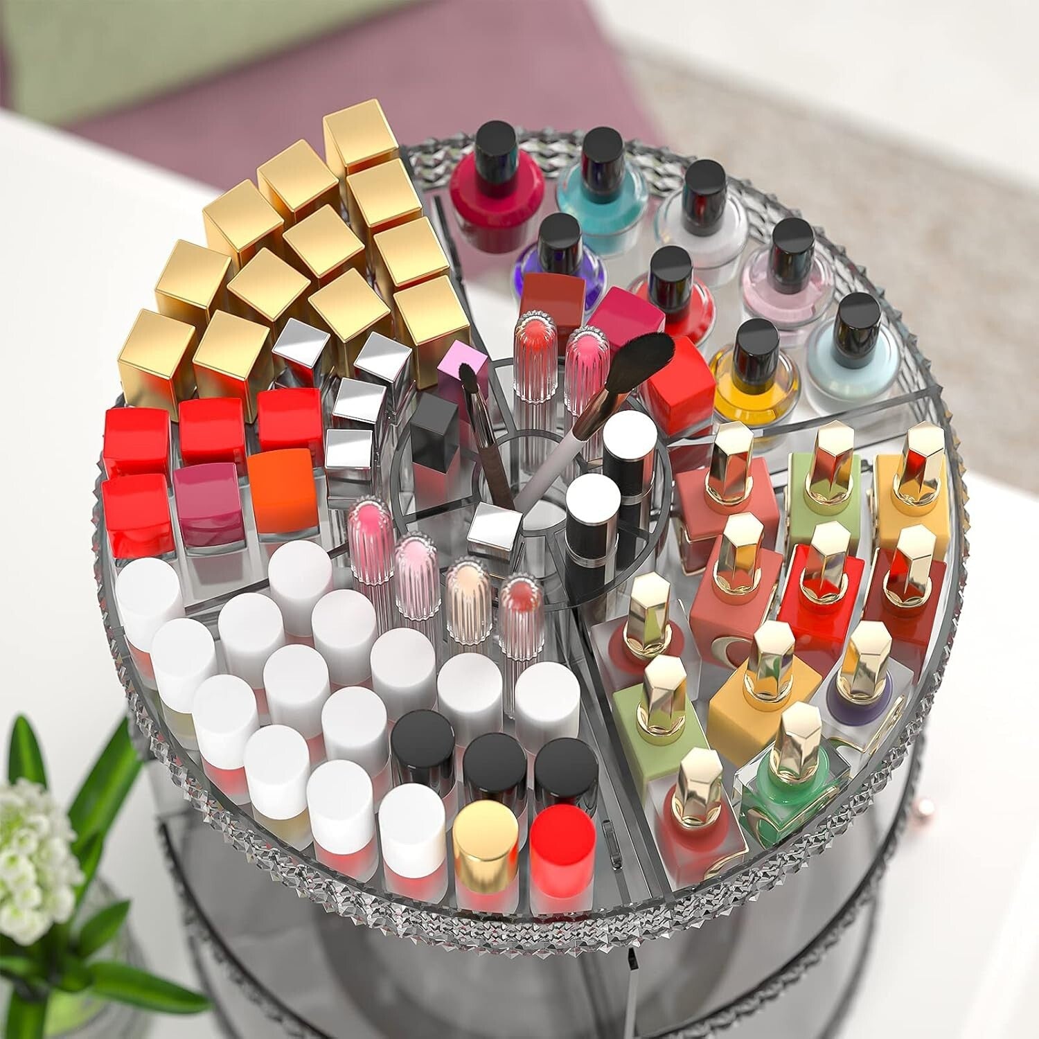 Stylish 7-Layer Free Standing Makeup Organizer with Polished Finish - Gray