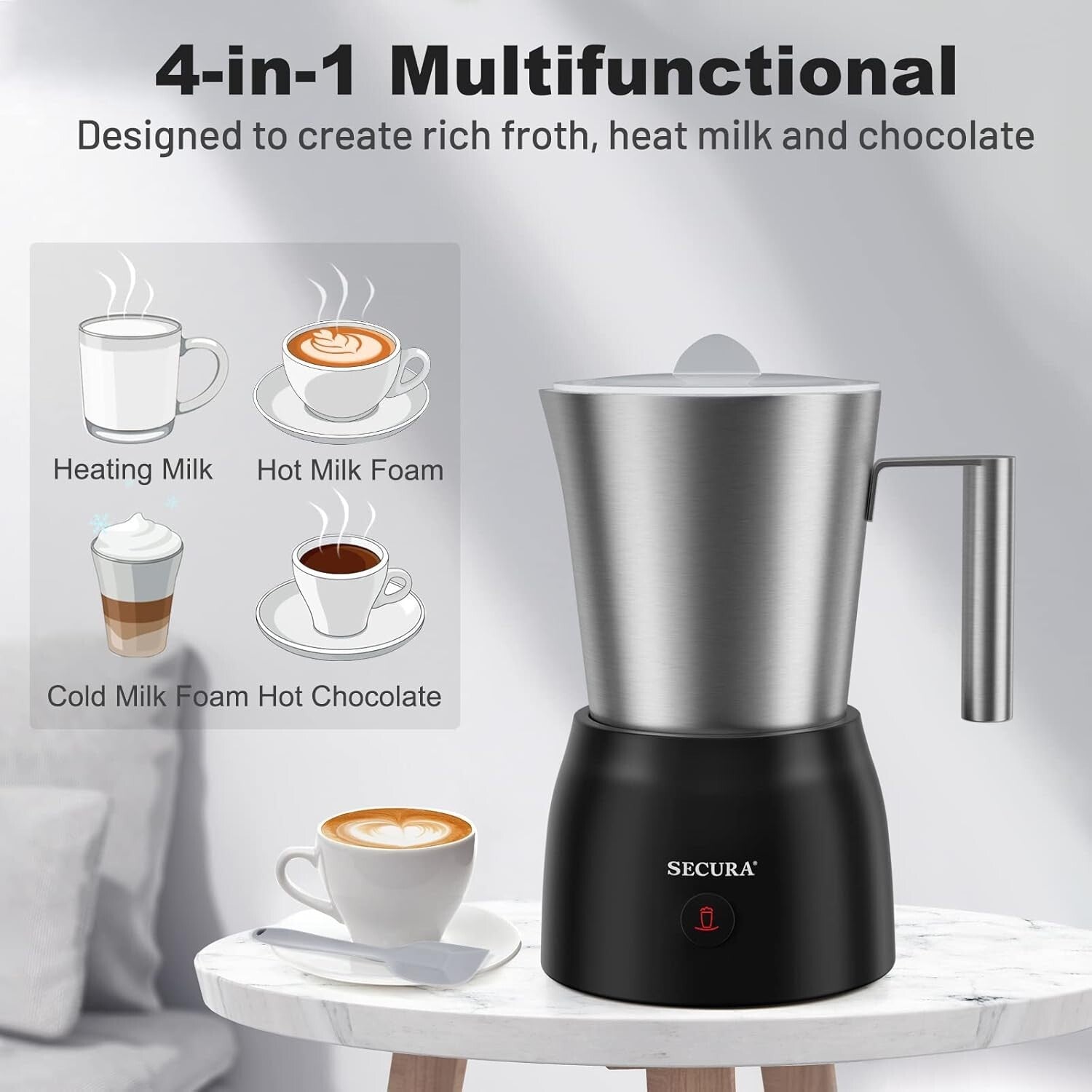 17oz Stainless Steel Electric Milk Frother for Café-Quality Lattes & More