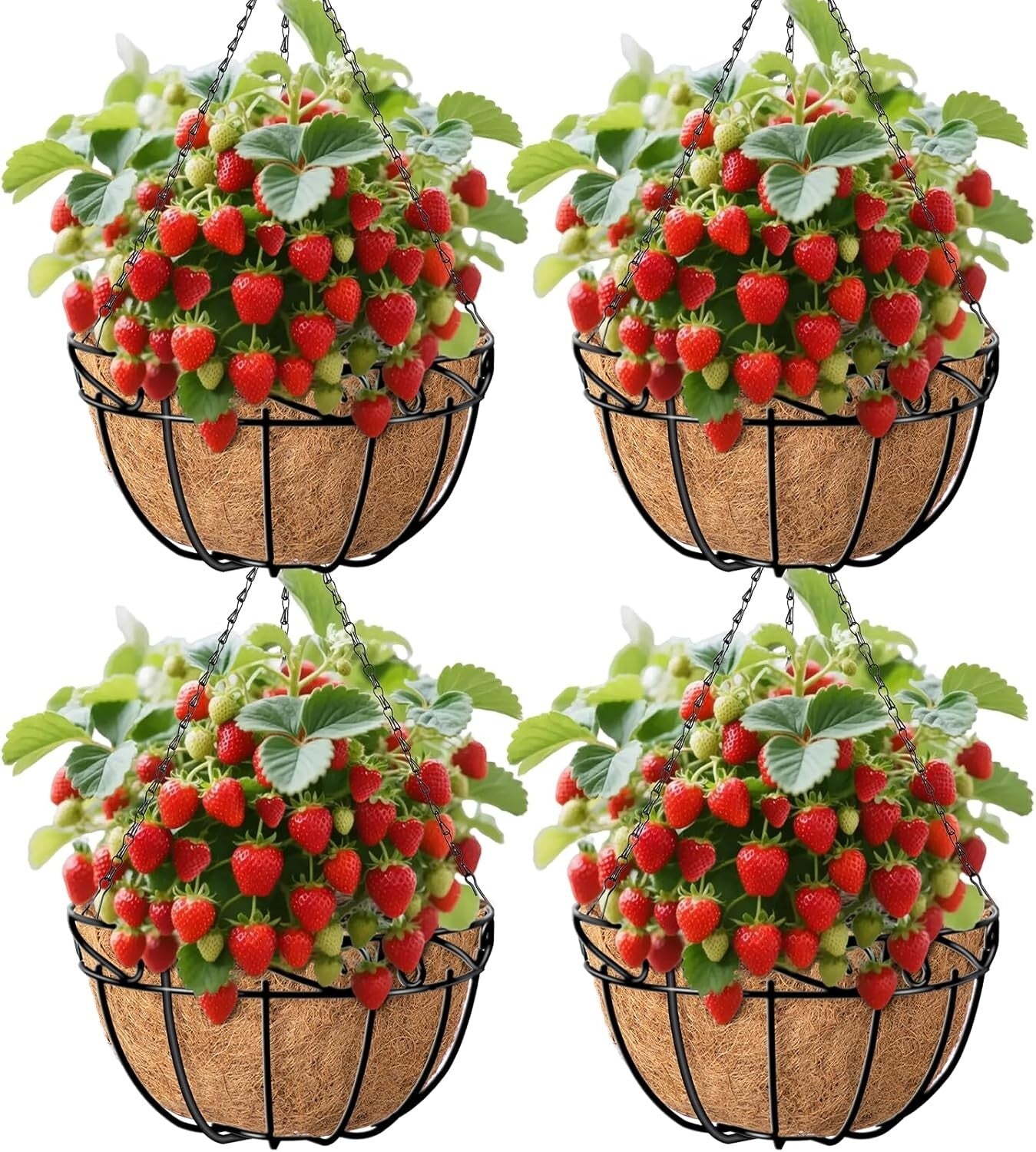 Elegant 4-Pack 14-Inch Metal Baskets with Coco Liners for Outdoor Decoration