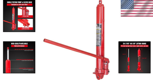 8 Ton Hydraulic Long Ram with Single Piston Pump - Versatile Clevis Base, Red