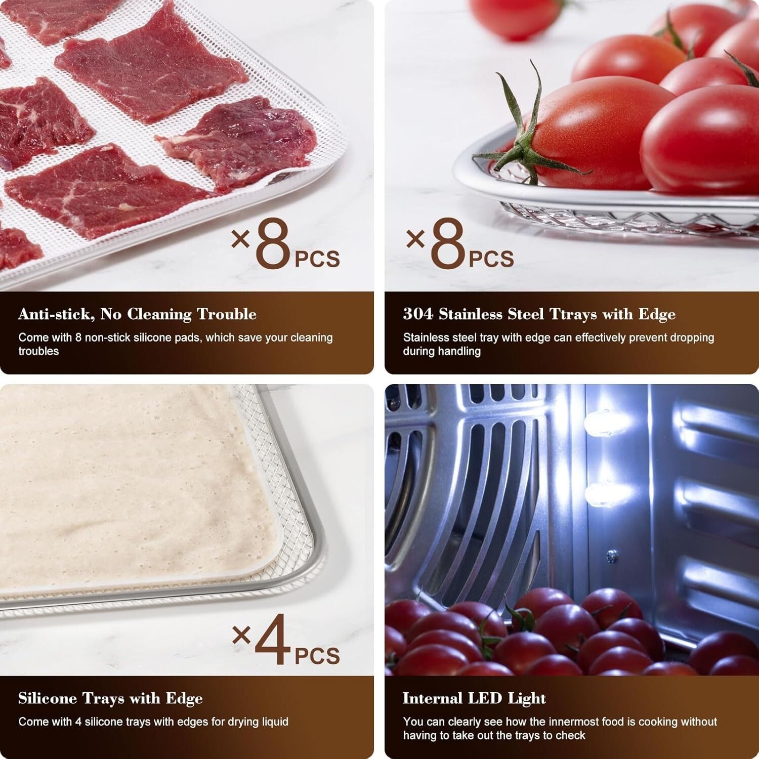 800W Stainless Steel Food Dehydrator with 8 Trays: Create Healthy Snacks Fast