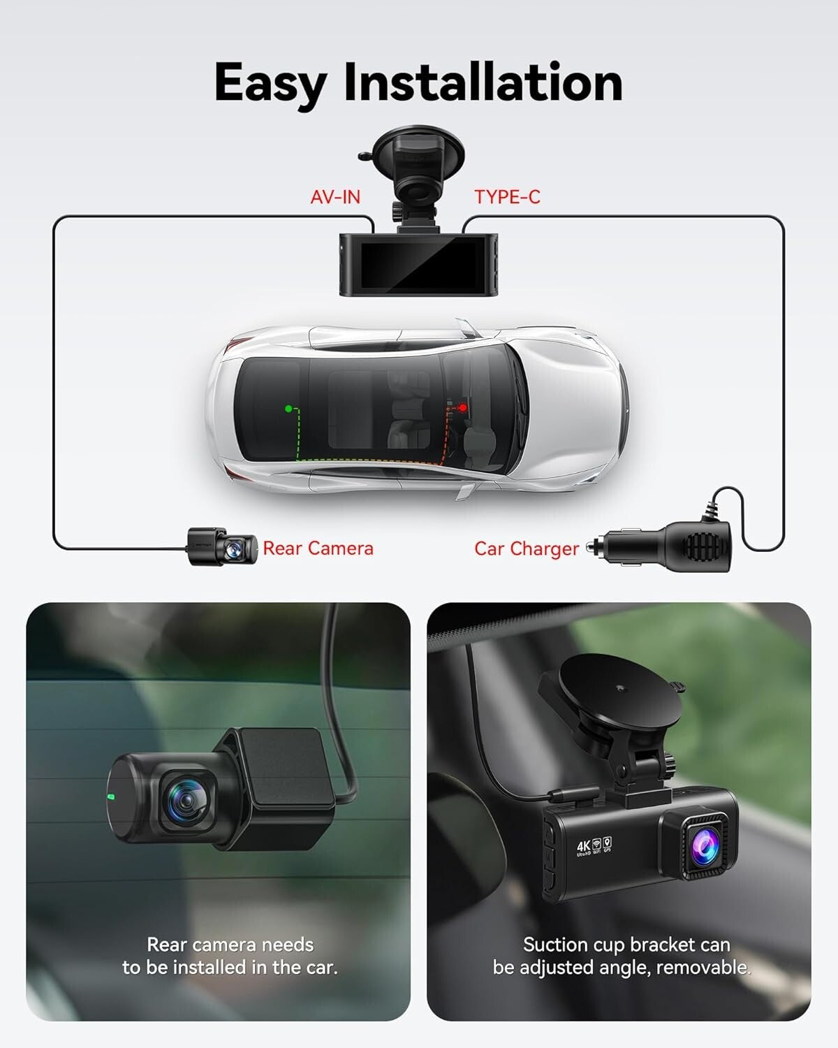 Advanced Dual Dash Cam with Parking Monitor - 24H Security & G-Sensor Alert