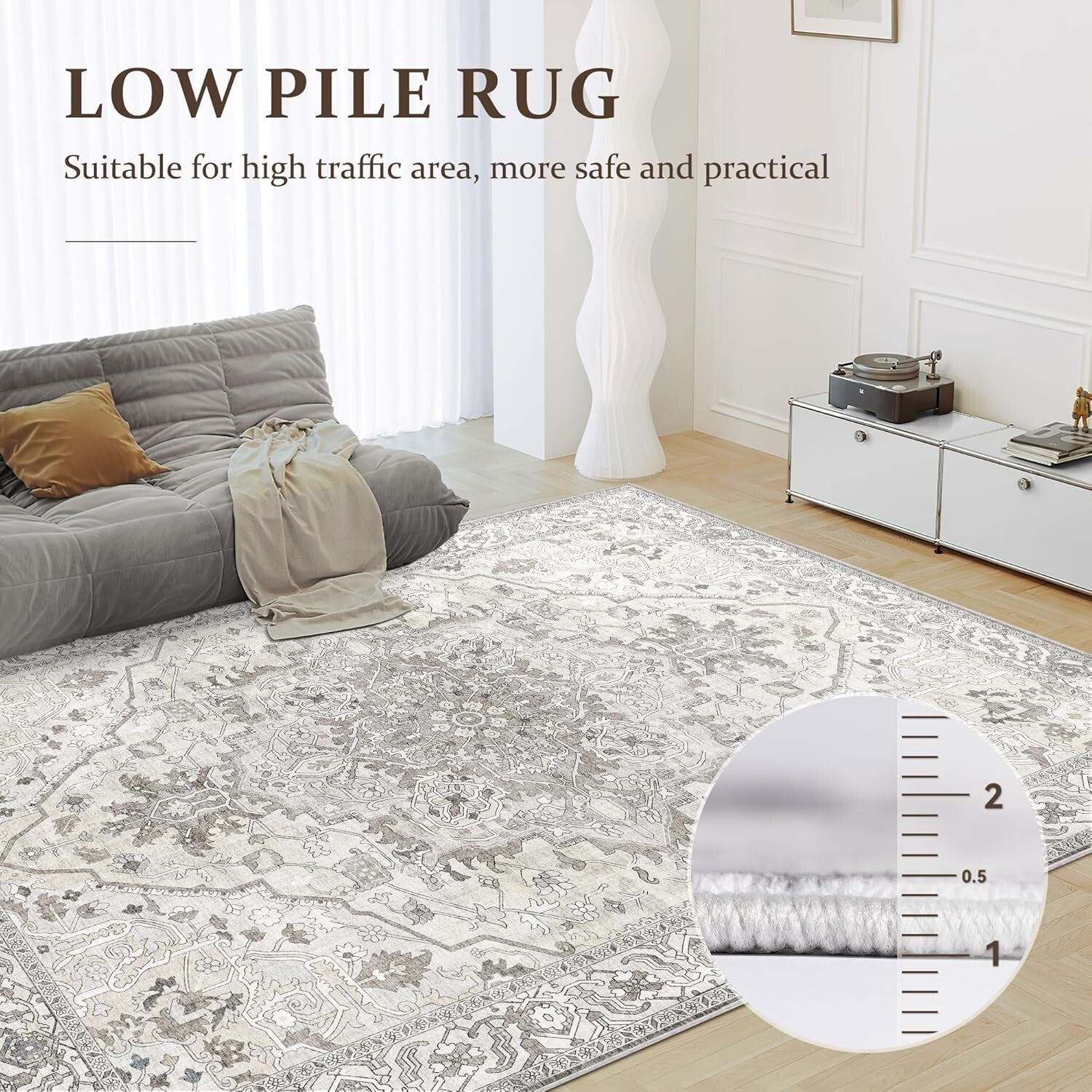 Elegant 5x7 Beige Tribal Area Rug - Versatile Use for Living Room, Office & More