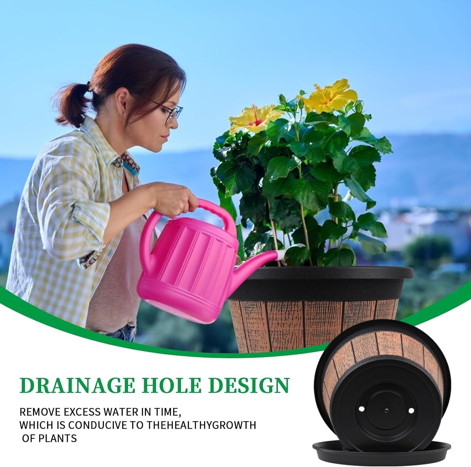 Classic 4-Pack 16-Inch Brown Planters - Weather-Resistant with Drainage