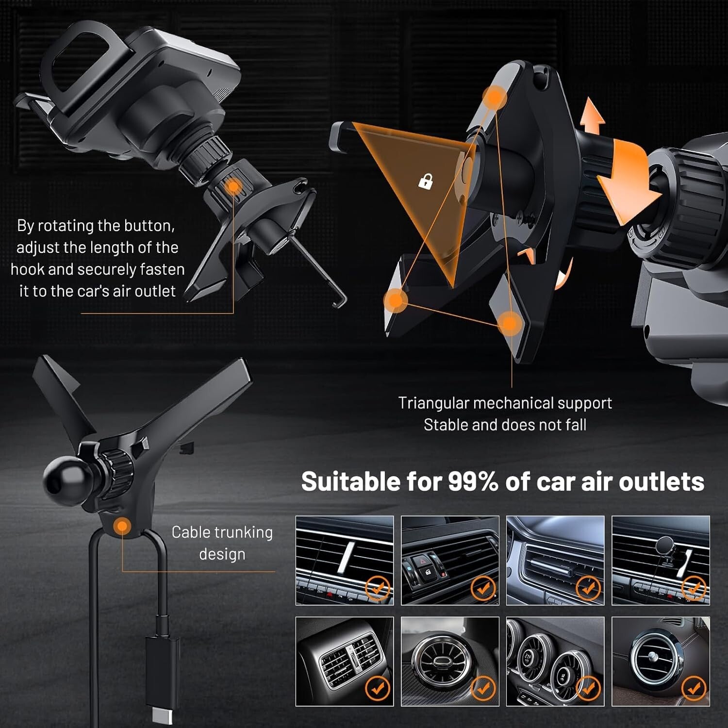 15W Wireless Car Charger and Auto Rotating Phone Holder - Magnetic Mount Black