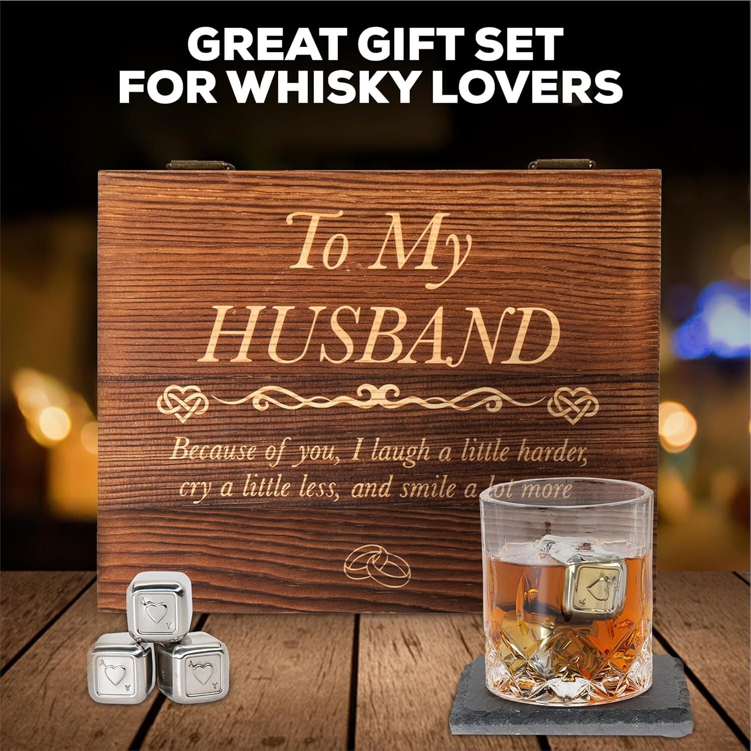 Engraved Whisky Glass and Stainless Steel Stones Set - Unique Anniversary Gift