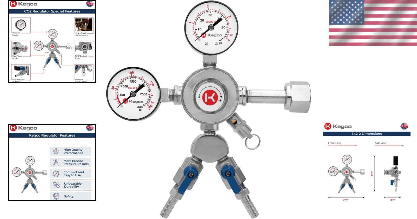 5/16" Chrome Beer Regulator with Dual Outputs and Safety Pressure Release Valve