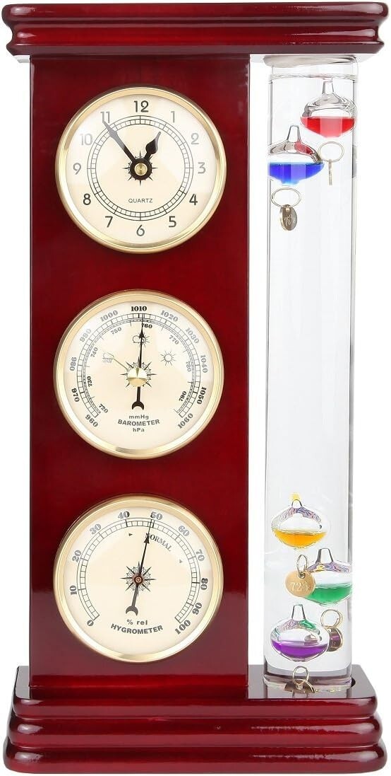 Classic Gold Weather Station with Galileo Thermometer & Multi-Colored Spheres