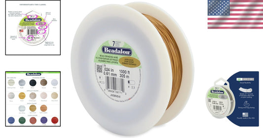Durable Satin Gold Bead Stringing Wire, 0.024 in, 7-Strand for Crafting Elegance