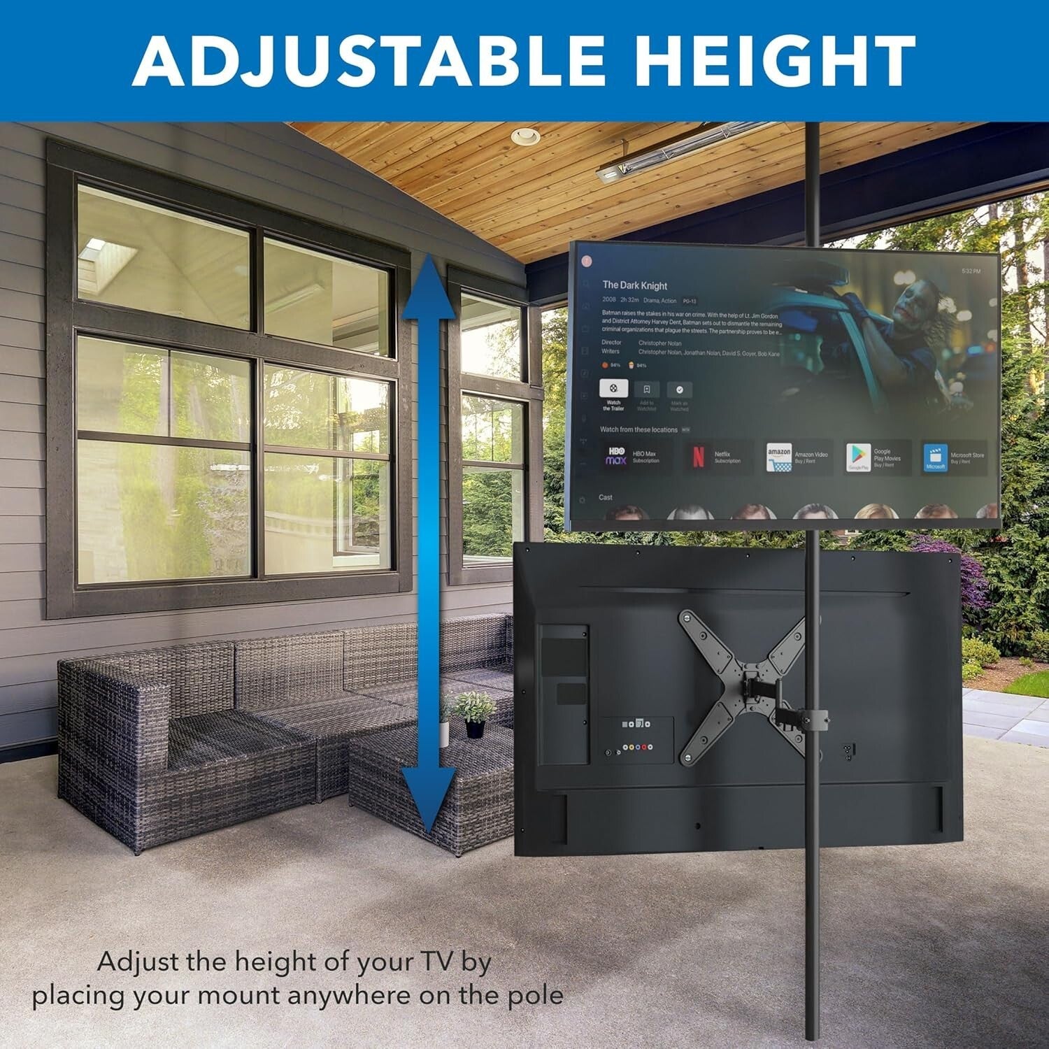 Extendable Pole Mount for TVs & Monitors 32" - 55", Fits 1.1" to 1.96" Poles