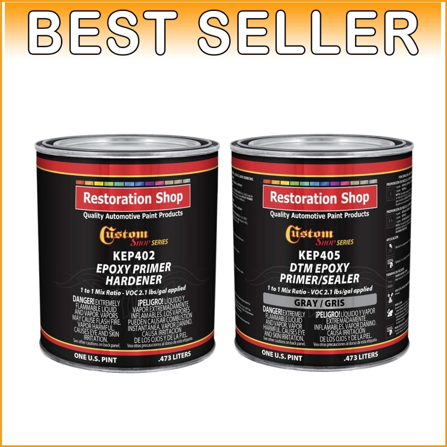 Fast-Drying Gray Epoxy Primer & Sealer 1 Quart Kit - Corrosion Resistant Finish