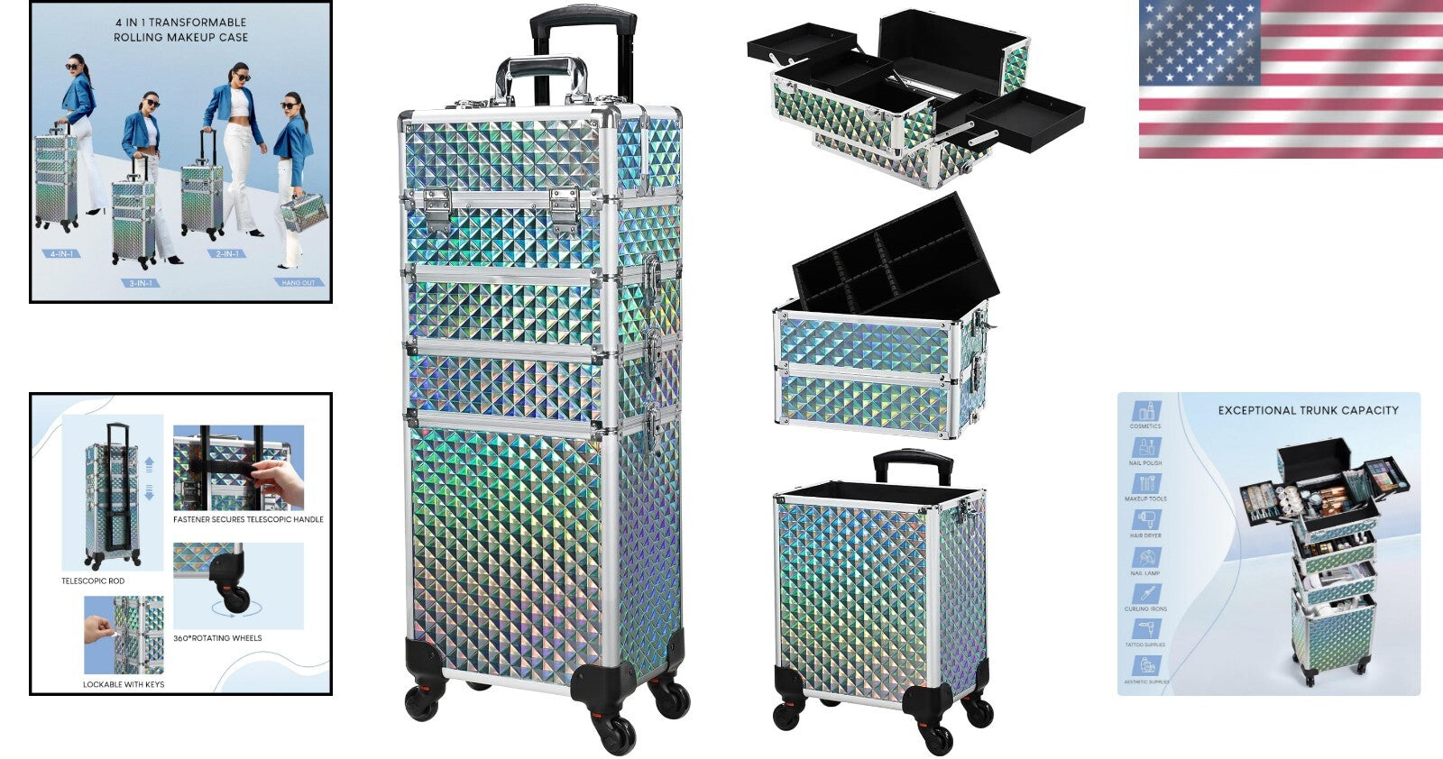 Cosmetology Trolley with 360-Degree Swivel Wheels - Perfect Makeup Organizer