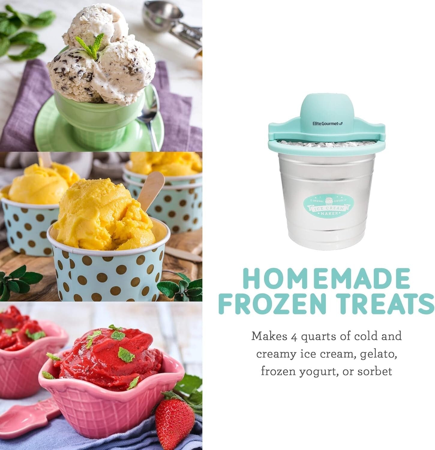Mint 4 Quart Electric Ice Cream Maker - Create Gelato and Frozen Yogurt