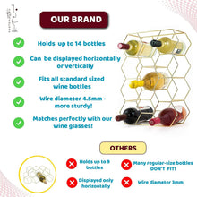 Load image into Gallery viewer, 14-Bottle Countertop Wine Rack - Rust Resistant Gold Stand for Kitchen &amp; Pantry