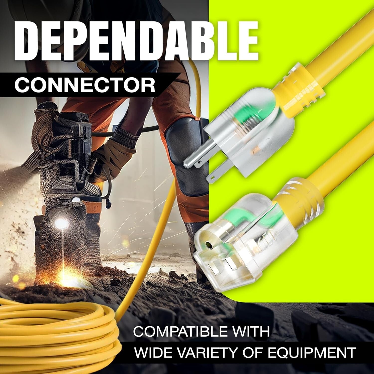 75ft Heavy Duty Extension Cord - Waterproof, Cold-Resistant 14/3 SJTW Power Cord