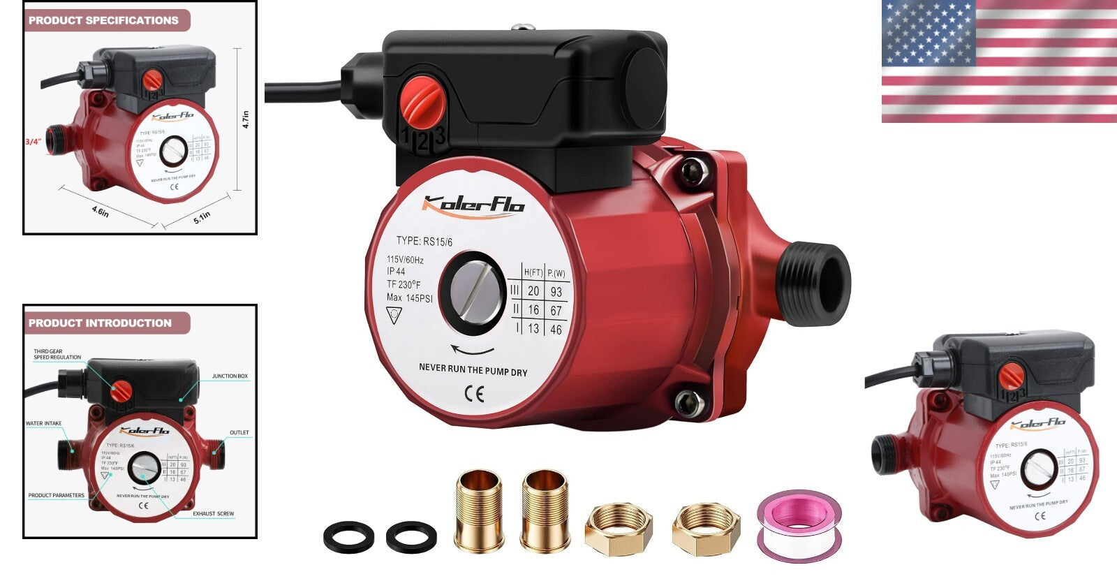 High Efficiency 3/4 Inch Circulation Water Pump - Prevents Pipe Freezing RS15-6