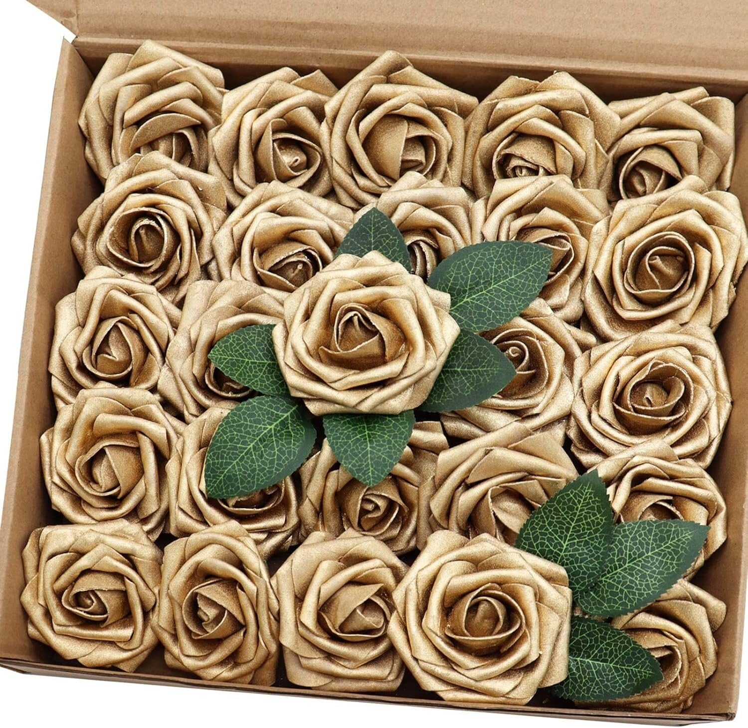 Versatile 50PCS Gold Fake Roses with Silk Leaves for Baby Showers and Home Decor