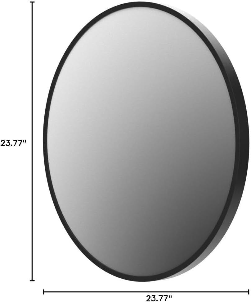 Elegant 24 Inch Round Mirror with Black Metal Frame for Modern Home Decor