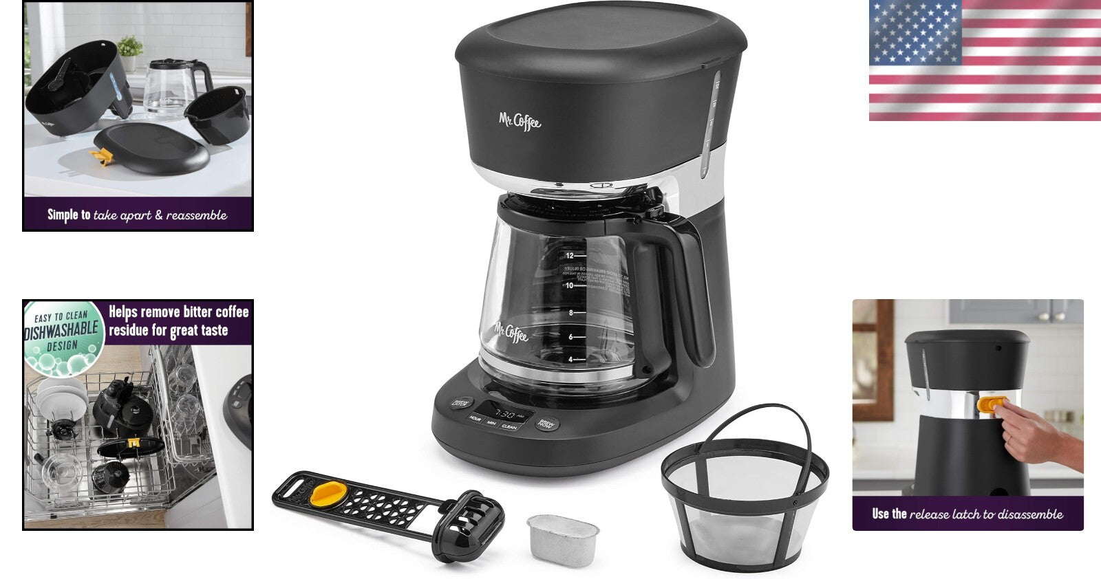 12-Cup Black & Chrome Coffee Maker with Advanced Filtering and Auto Clean Cycle