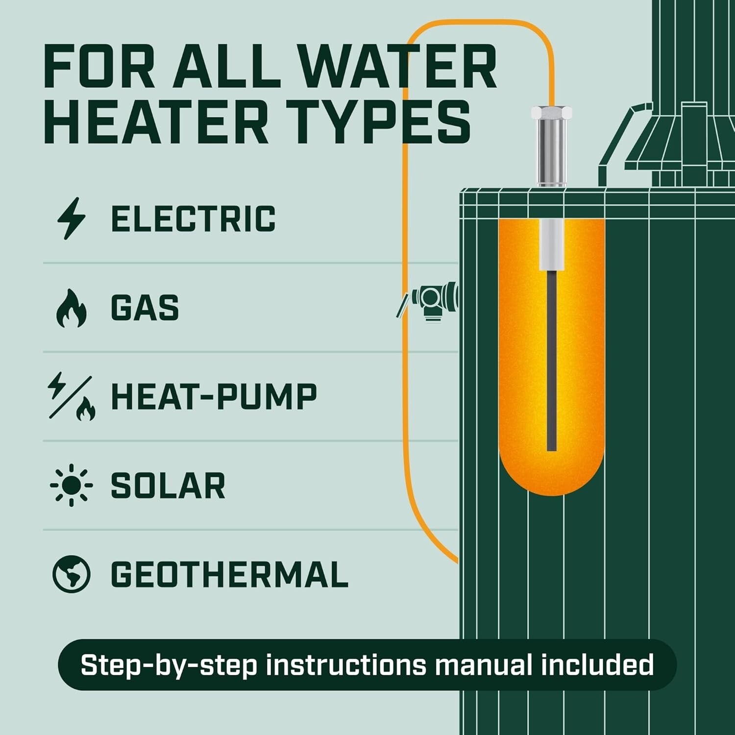 Electric Titanium Anode Rod - 40-89 Gallon Capacity, 20-Year Warranty Guaranteed